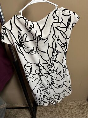 SHEIN White Mini Dress with Black Abstract Sketch Print